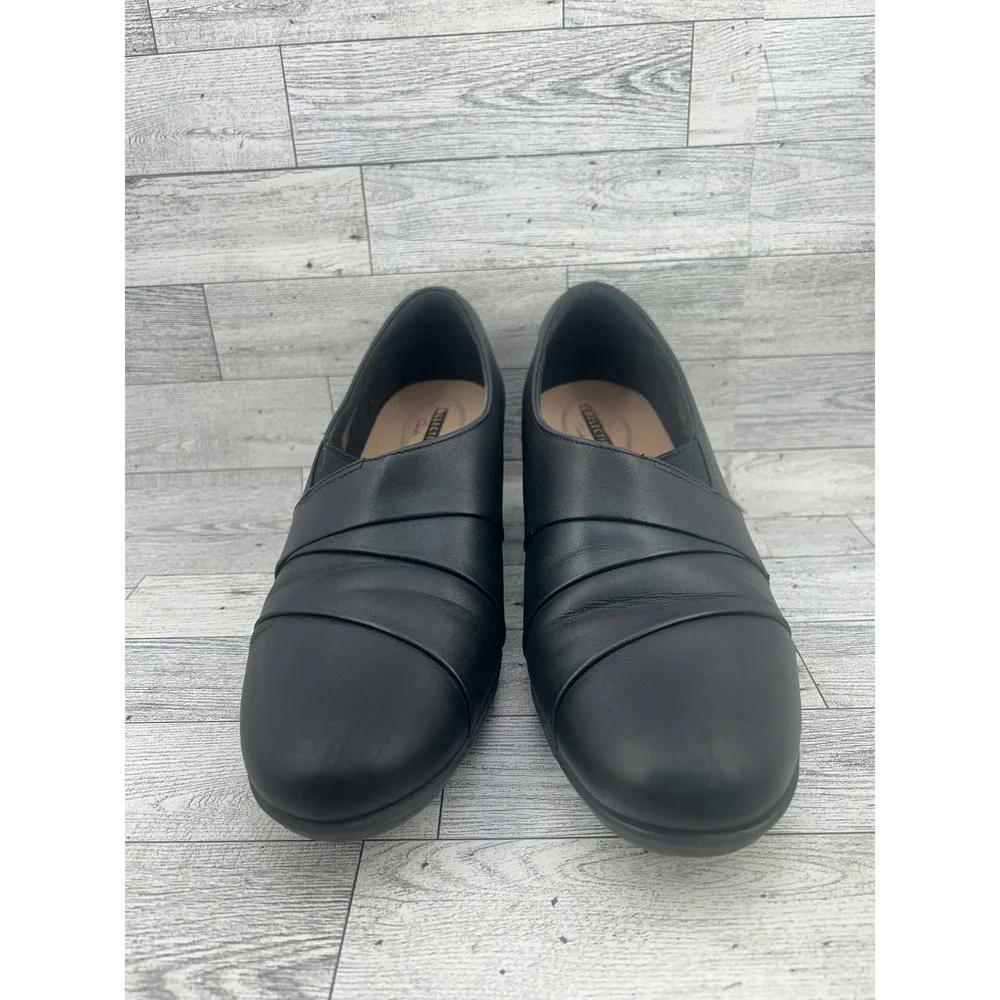 Clarks‎ Black Leather Cushion Soft Slip On Block Heel Pumps Women Size 11M